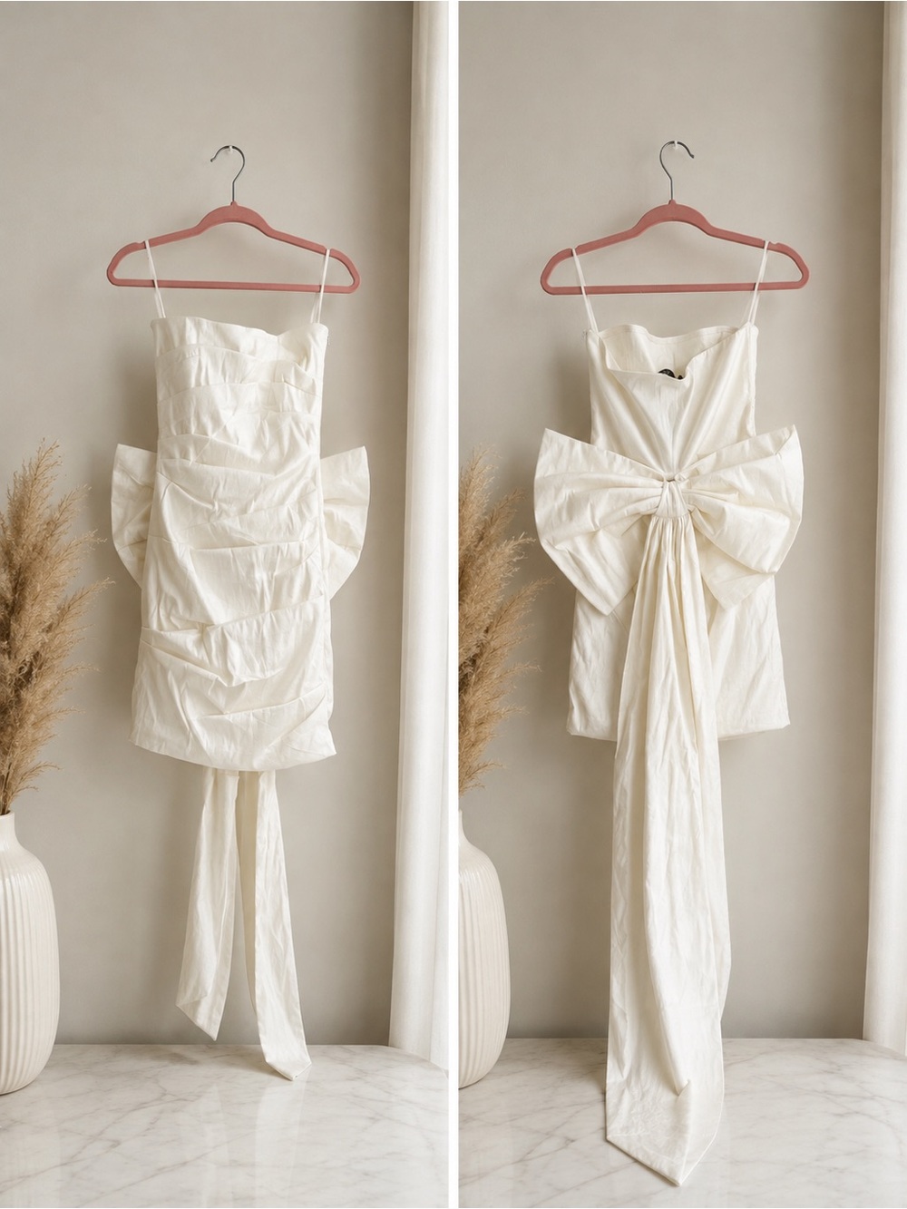 White Strapless Mini Dress with Oversized Bow Detail